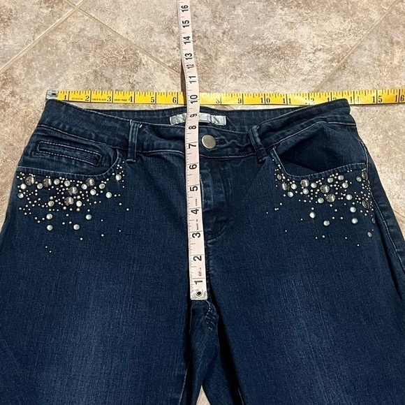 Boston Proper embellished dark wash low rise skinny jeans stretchy pockets 4 - Picture 8 of 10